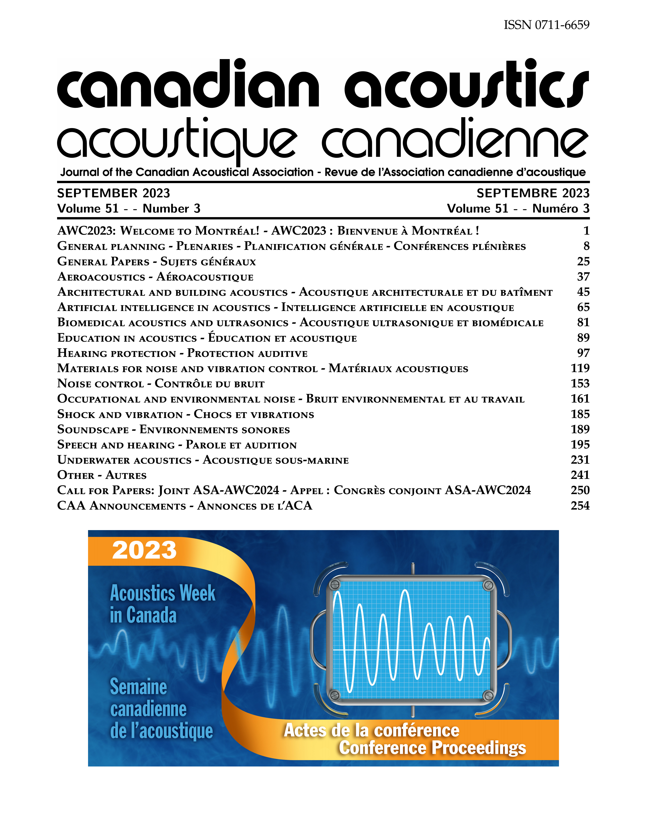 					View Vol. 51 No. 3 (2023): Proceedings of Acoustics Week in Canada 2023 Conference
				